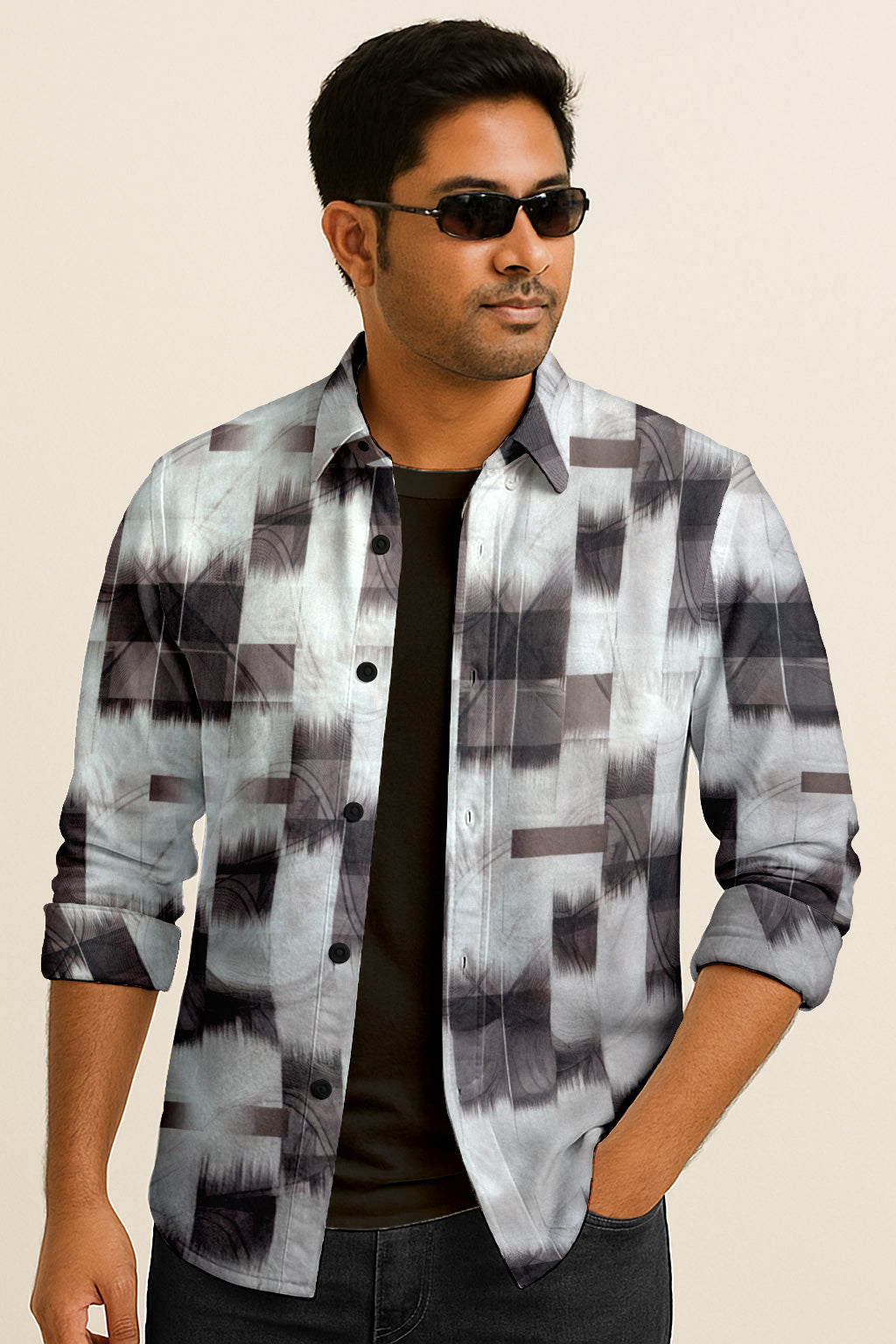 Abstract Print Long Sleeve Shirt - Lightweight Casual and Trendy Wear