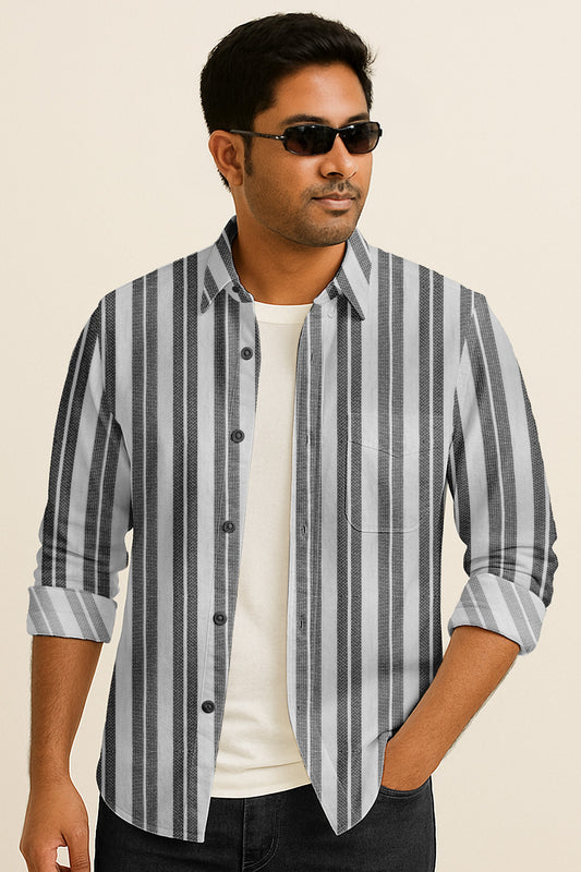 Vertical Striped Long Sleeve Button Down Shirt – Lightweight Cotton Casual Dress Shirt