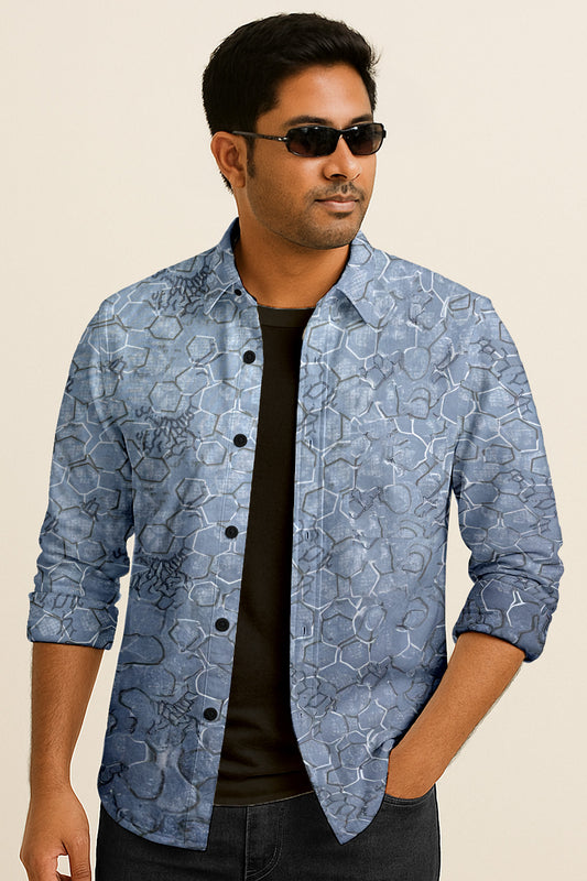 Geometric Honeycomb Pattern Long Sleeve Shirt – Lightweight Button Down Shirt