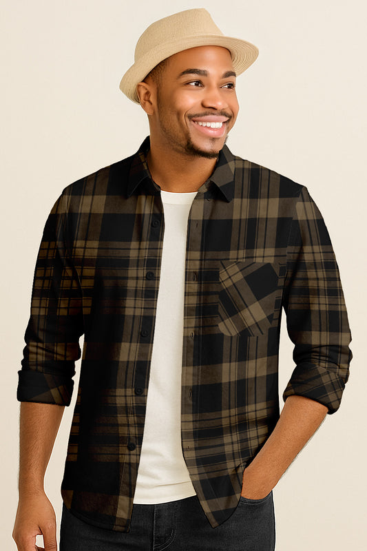 Flannel Look Plaid Shirt – Soft Cotton Blend, Long Sleeve, Regular Fit