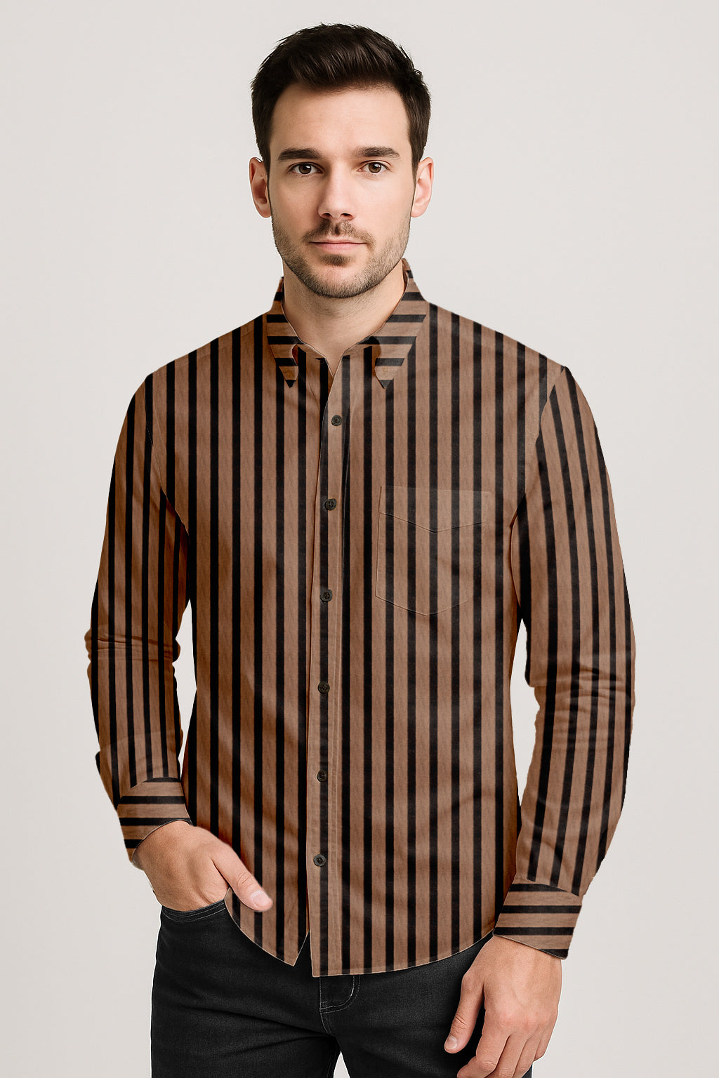 Men’s Button-Down Striped Shirt – Casual Cotton