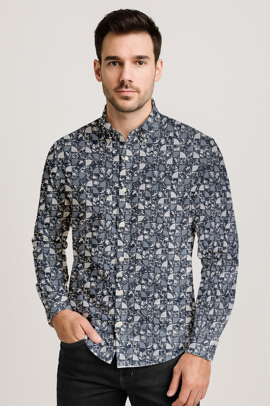 Modern Print Casual Shirt – Long Sleeve Button Down Lightweight Cotton Design