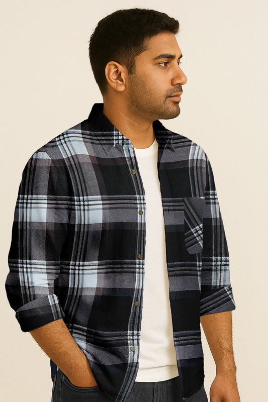 Classic Flannel Style Shirt – Long Sleeve Button Down in Checkered Plaid Pattern