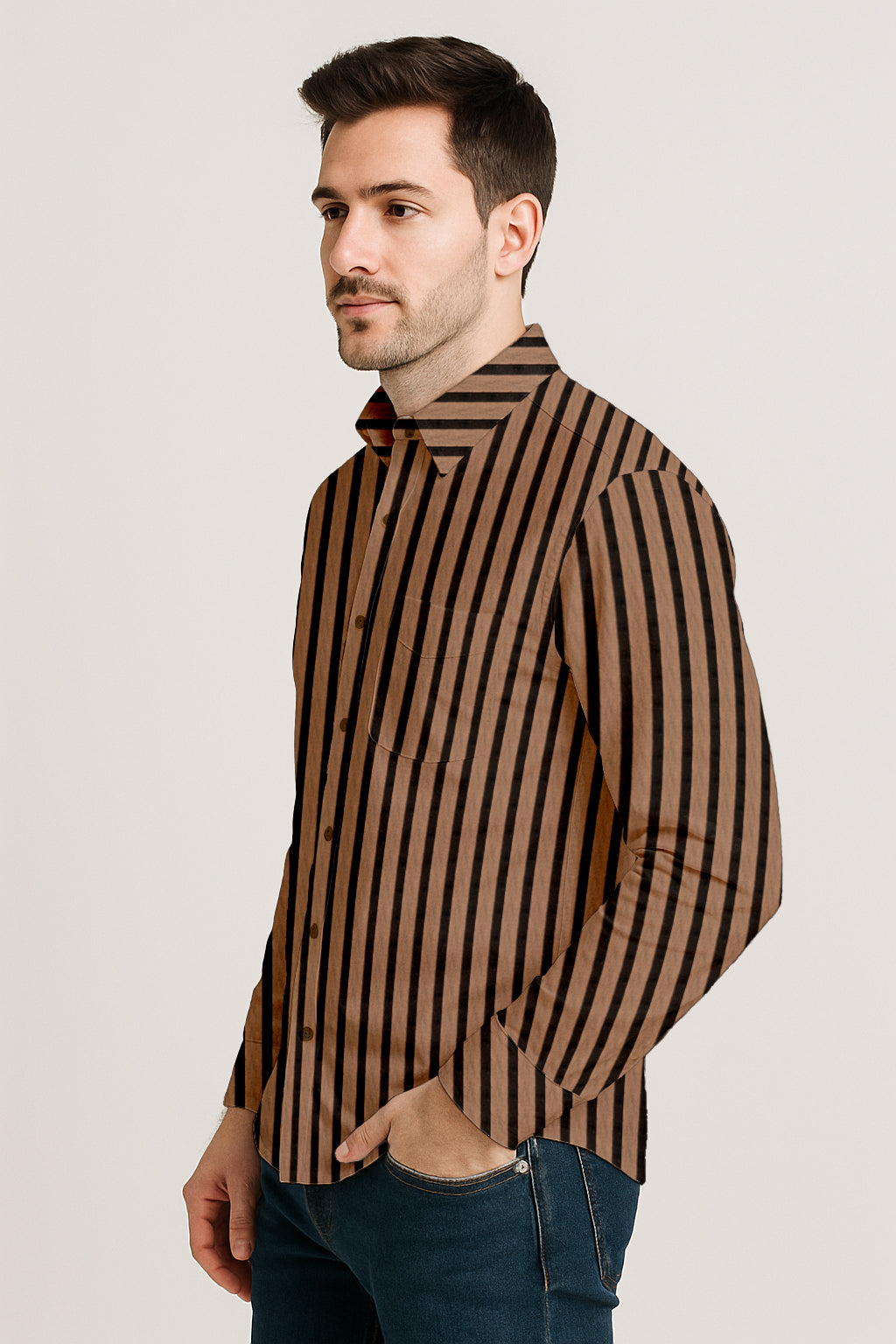 Men’s Button-Down Striped Shirt – Casual Cotton
