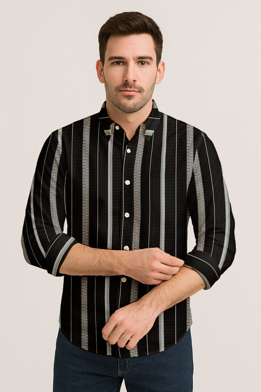 Long Sleeve Vertical Stripe Shirt – Cotton Blend Button Down for Casual & Business Wear