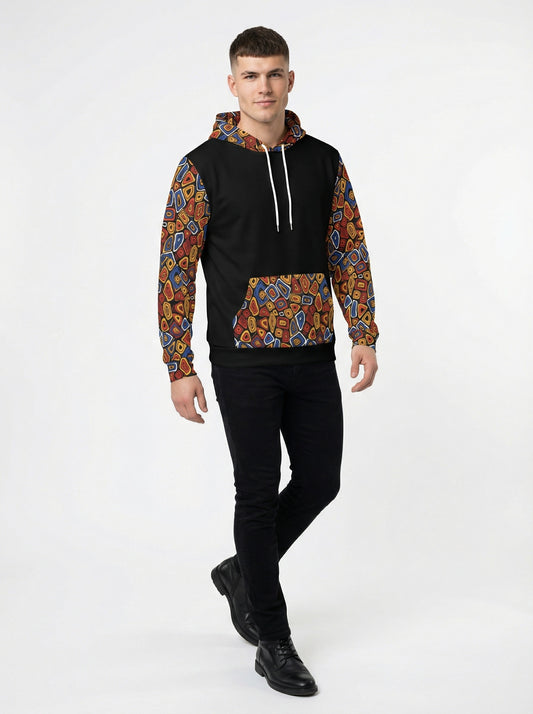 Abstract Geometric Mosaic Print Men's Contrast Hoodie - Streetwear Art Pullover