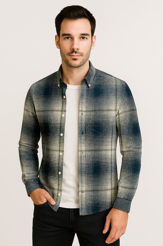 Plaid Checkered Casual Shirt – Long Sleeve Button Down Cotton-Poly Blend Shirt