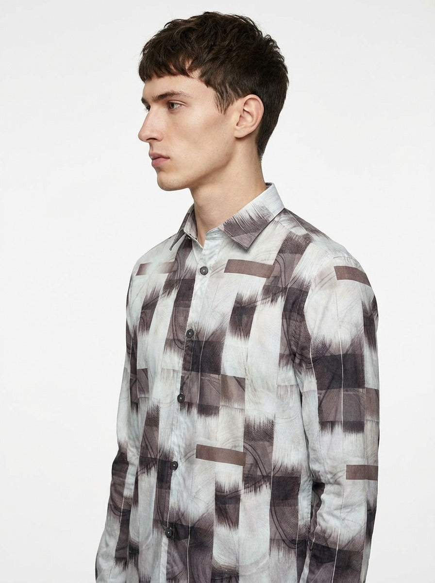 Men's Abstract Brushstroke Silk-Cotton Tailored Shirt