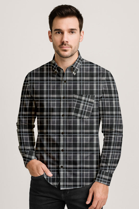 Long Sleeve Plaid Cotton Shirt – Button Down Checkered Casual Dress Shirt