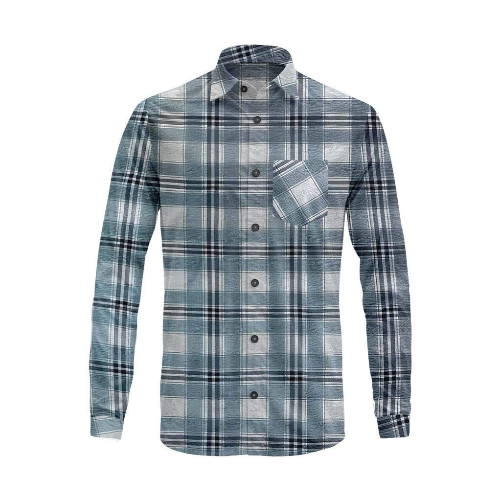 Men's Long Sleeve Plaid Shirt – Textured Cotton Blend Seersucker Button Down for Casual Everyday Wear