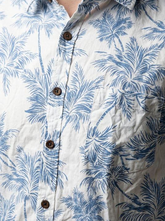Men's THE SHOWFINE Blue Palm Print Slim-Fit Button-Down Shirt