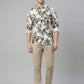 Front view of Men's Botanical Leaf Print Button-Down Shirt in earth tones