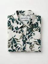 Folded Men's Botanical Print Crinkle-Texture Shirt showing the SHOWFINE brand label.