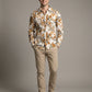 Full front view of Men's Showmine Earthy Floral Seersucker Button-Down Shirt with botanical print