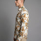 Side view of model wearing the long sleeve printed casual shirt