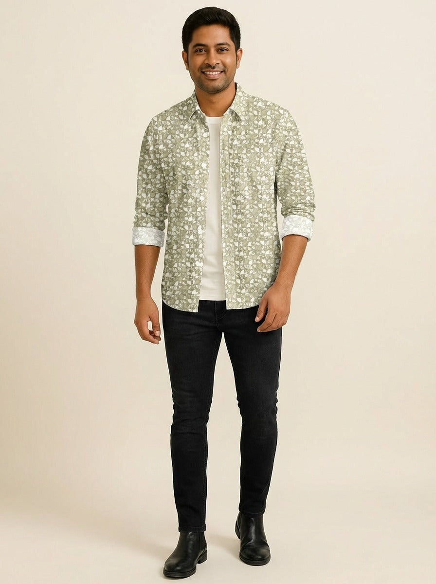 Men's Slim Fit Mosaic Print Cotton Shirt - Slim Fit Luxury Shirt