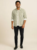 Men's Slim Fit Mosaic Print Cotton Shirt - Slim Fit Luxury Shirt
