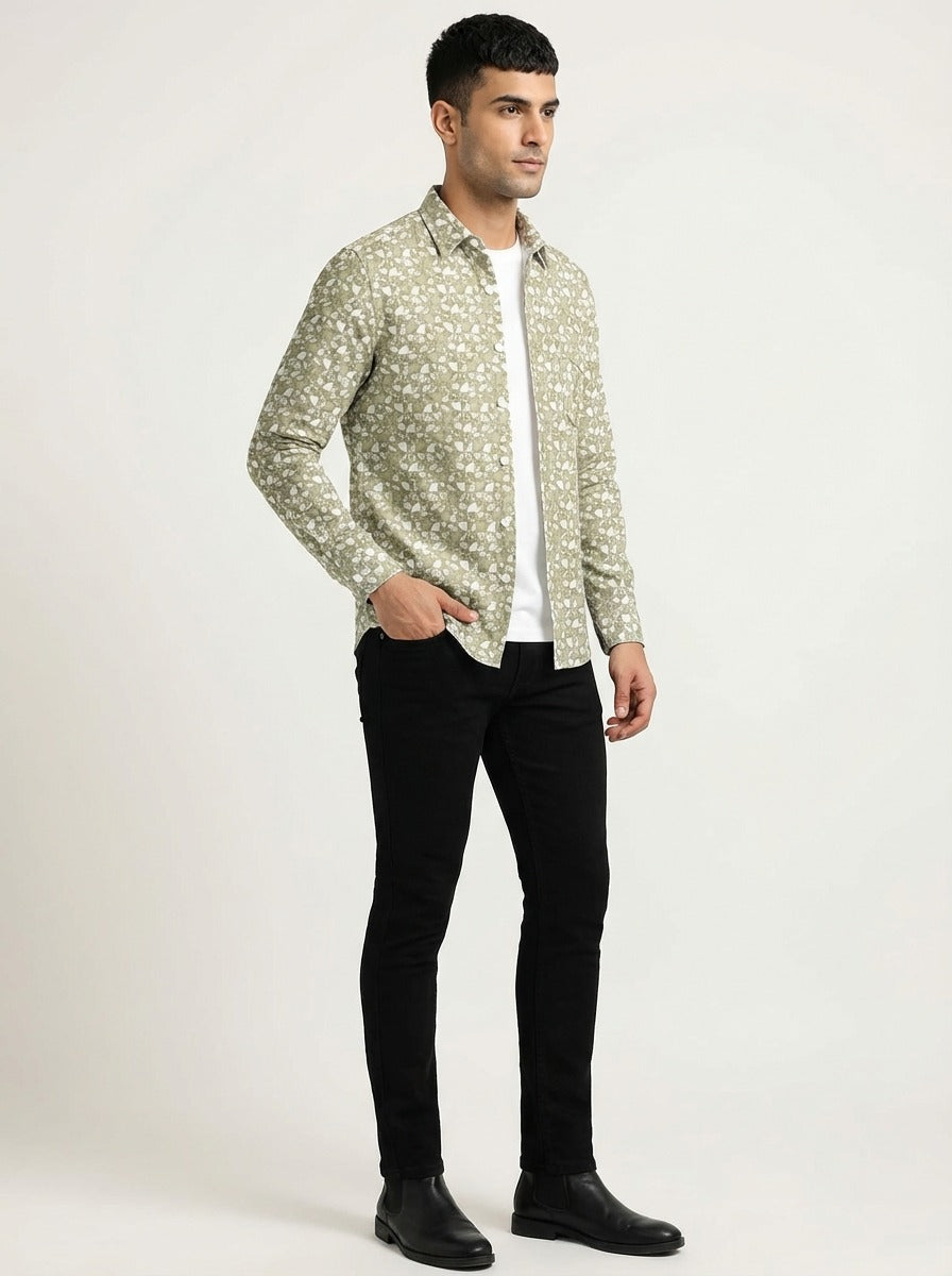 Men's Slim Fit Mosaic Print Cotton Shirt - Slim Fit Luxury Shirt