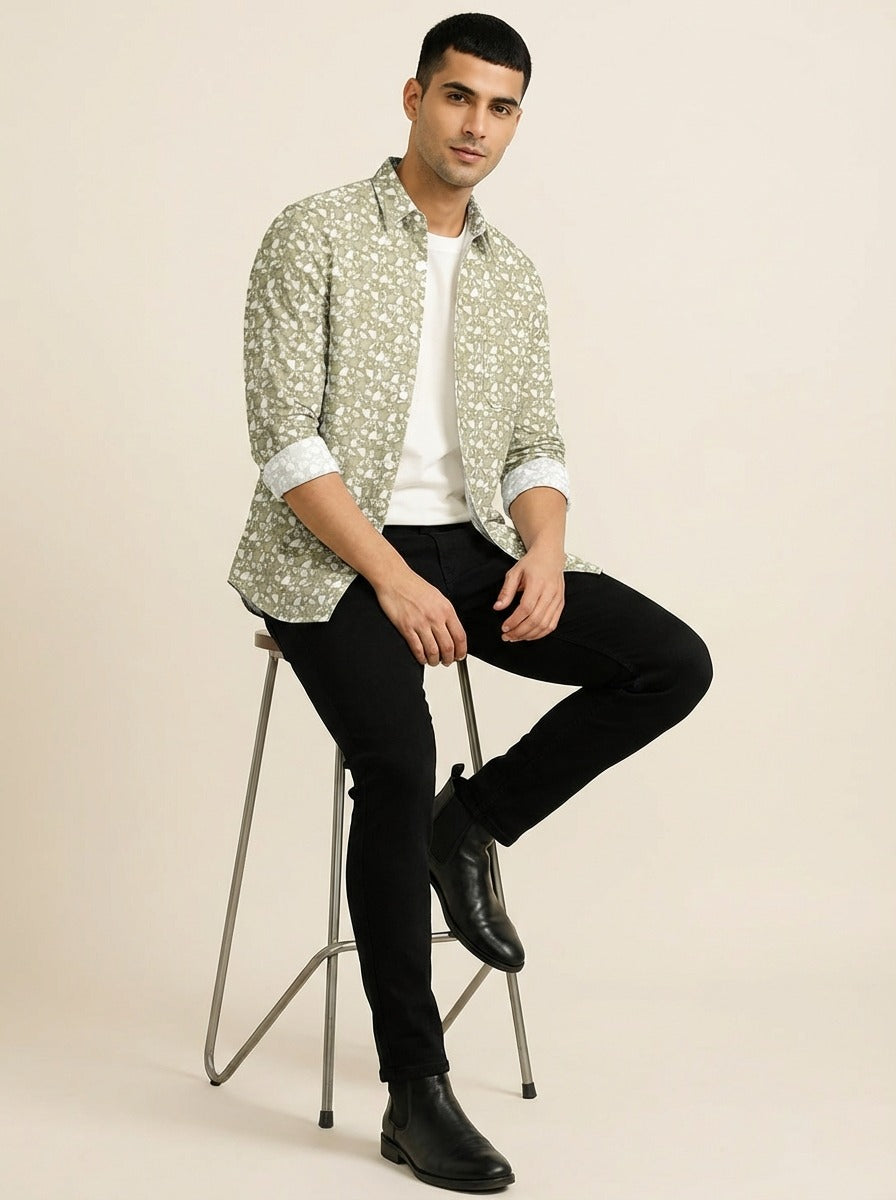 Men's Slim Fit Mosaic Print Cotton Shirt - Slim Fit Luxury Shirt