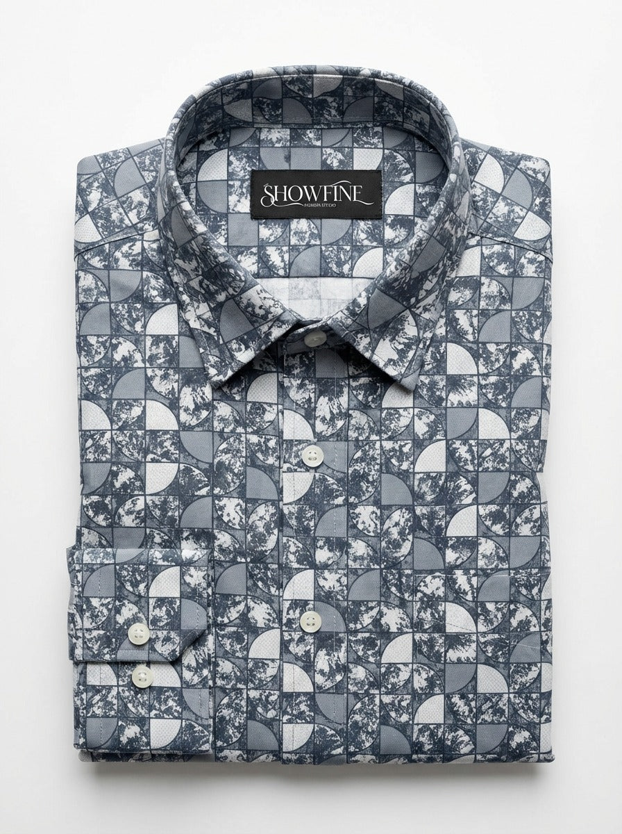 Men's Slim Fit Mosaic Print Cotton Shirt - Slim Fit Luxury Shirt