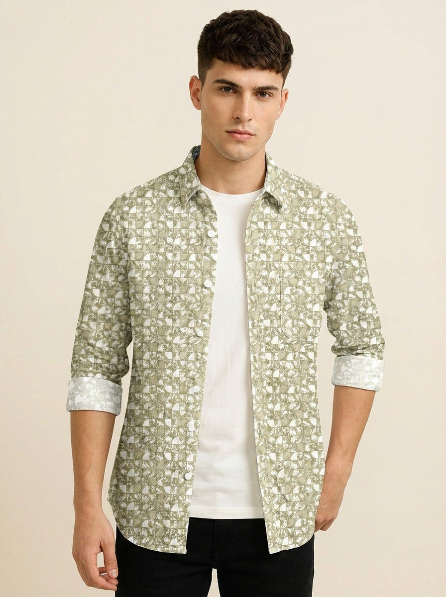 Men's Slim Fit Mosaic Print Cotton Shirt - Slim Fit Luxury Shirt