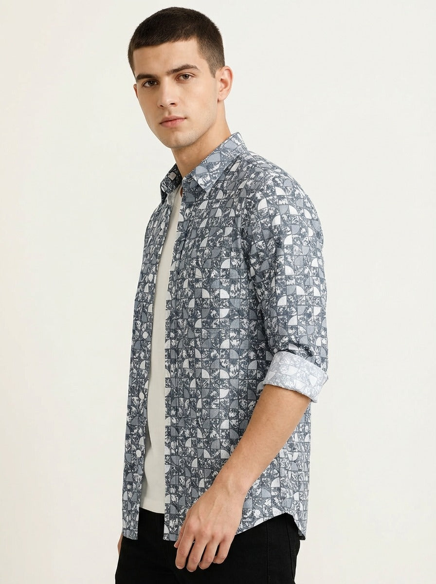 Men's Slim Fit Mosaic Print Cotton Shirt - Slim Fit Luxury Shirt