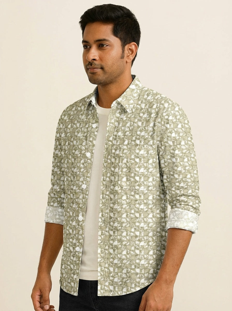Men's Slim Fit Mosaic Print Cotton Shirt - Slim Fit Luxury Shirt