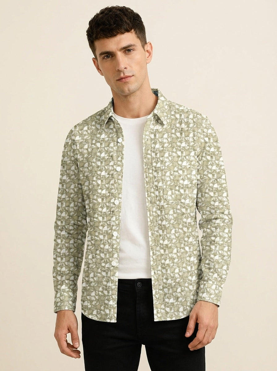 Men's Slim Fit Mosaic Print Cotton Shirt - Slim Fit Luxury Shirt