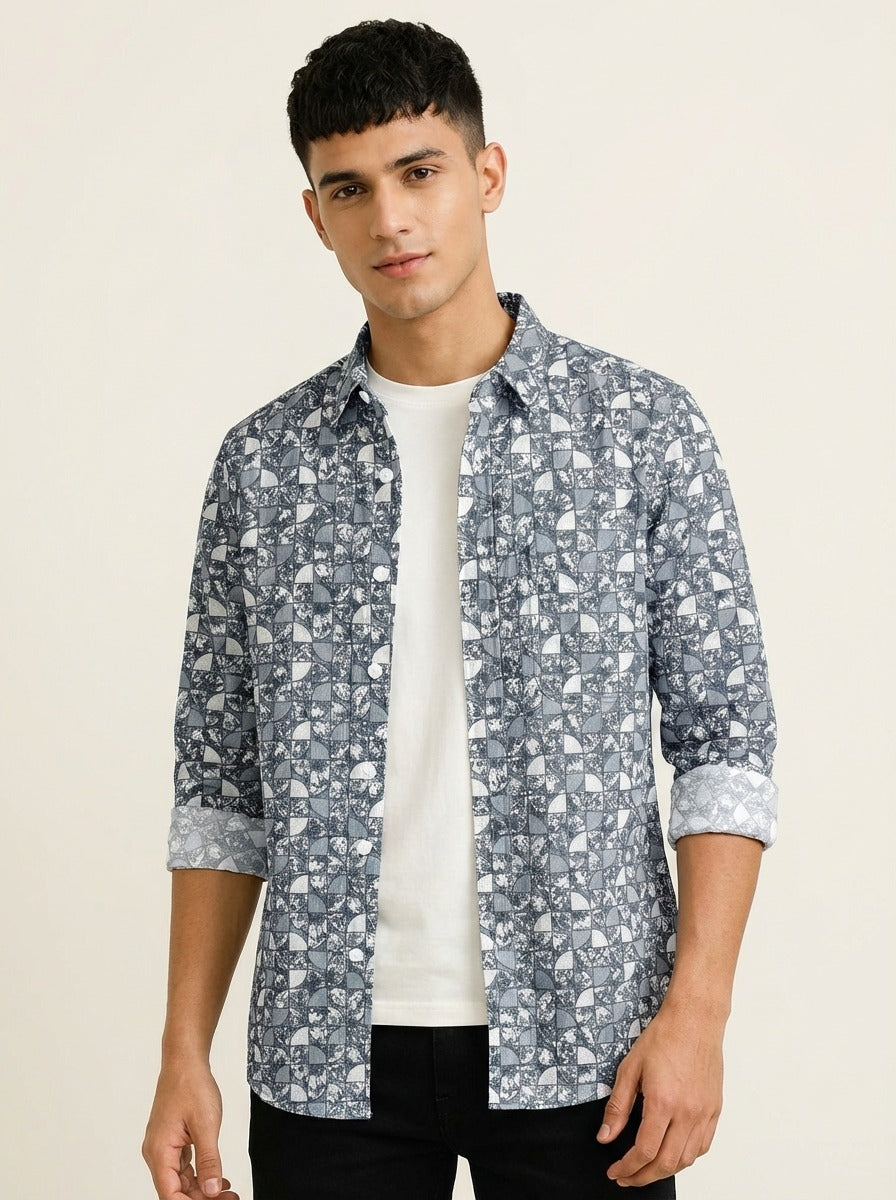 Men's Slim Fit Mosaic Print Cotton Shirt - Slim Fit Luxury Shirt