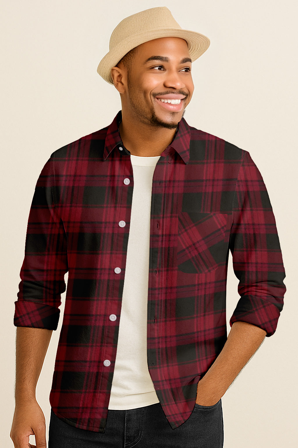 Casual Plaid Long Sleeve Button Down Shirt – Cotton Blend