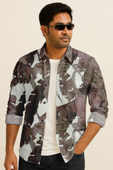 Men’s Long Sleeve Button Down Shirt – Tropical Leaf Print Cotton Shirt, Casual Summer Dress Shirt