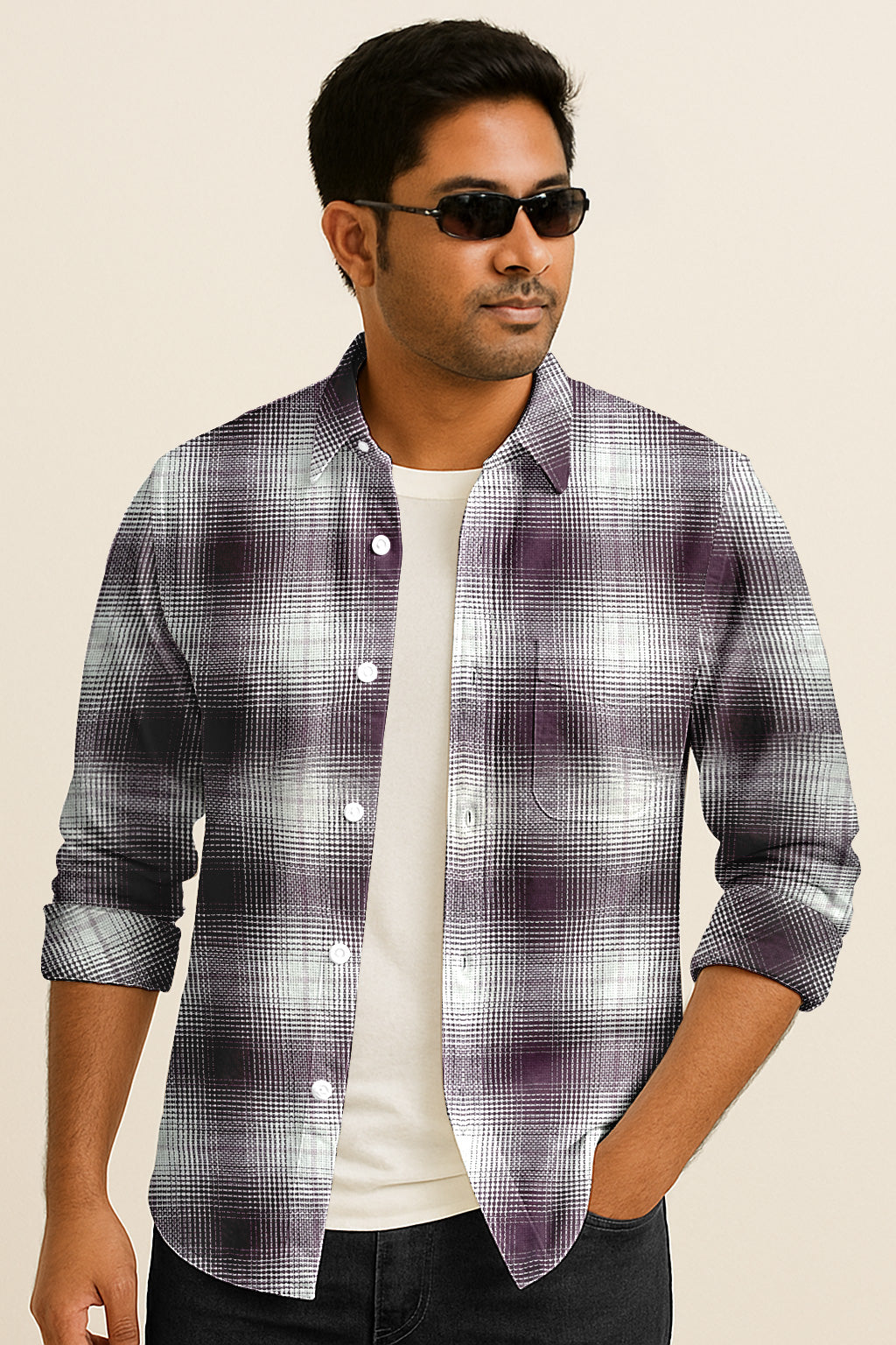 Plaid Checkered Casual Shirt – Long Sleeve Button Down Cotton-Poly Blend Shirt