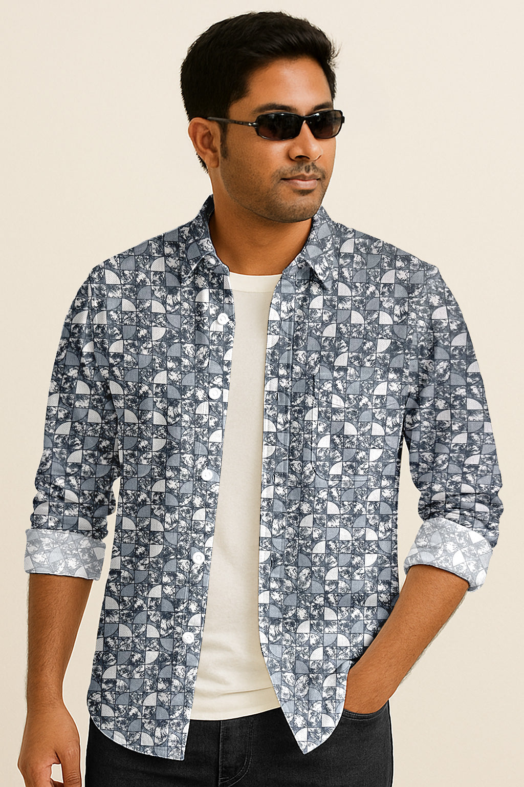 Modern Print Casual Shirt – Long Sleeve Button Down Lightweight Cotton Design