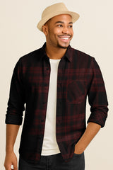 Flannel Look Plaid Shirt – Soft Cotton Blend, Long Sleeve, Regular Fit