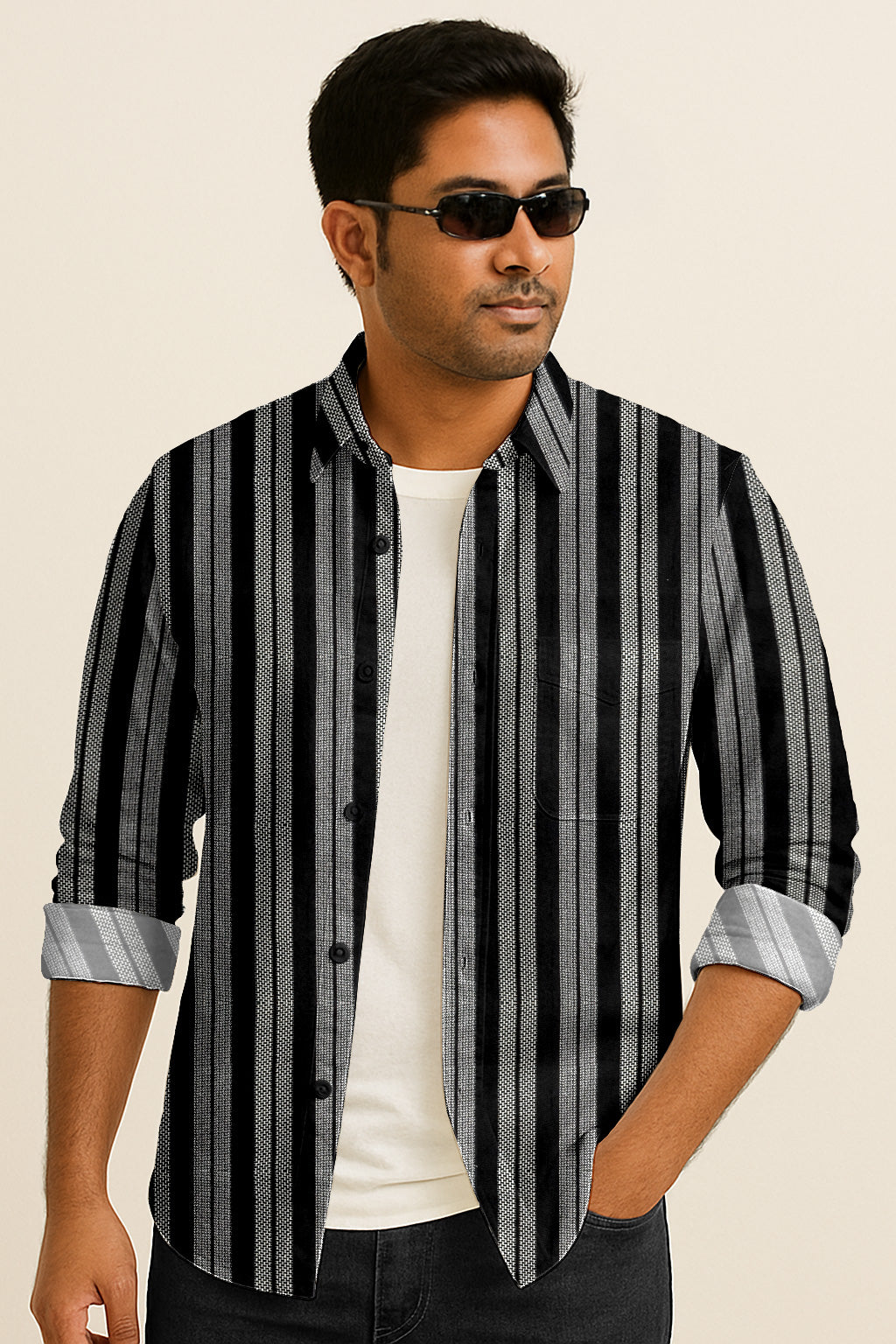 Vertical Striped Long Sleeve Button Down Shirt – Lightweight Cotton Casual Dress Shirt