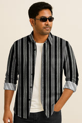 Vertical Striped Long Sleeve Button Down Shirt – Lightweight Cotton Casual Dress Shirt