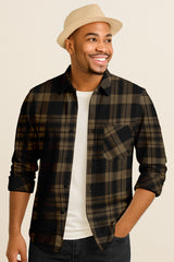 Flannel Look Plaid Shirt – Soft Cotton Blend, Long Sleeve, Regular Fit