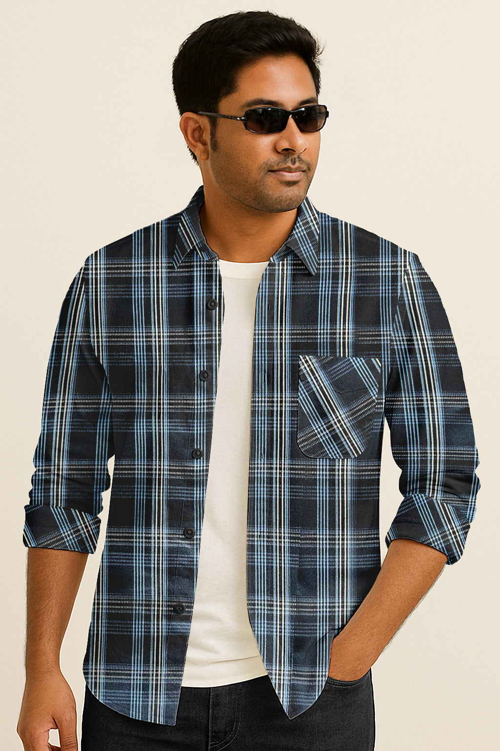 Men's Plaid Cotton Button Down Shirt – Long Sleeve Gingham Casual Dress Shirt, Regular Fit