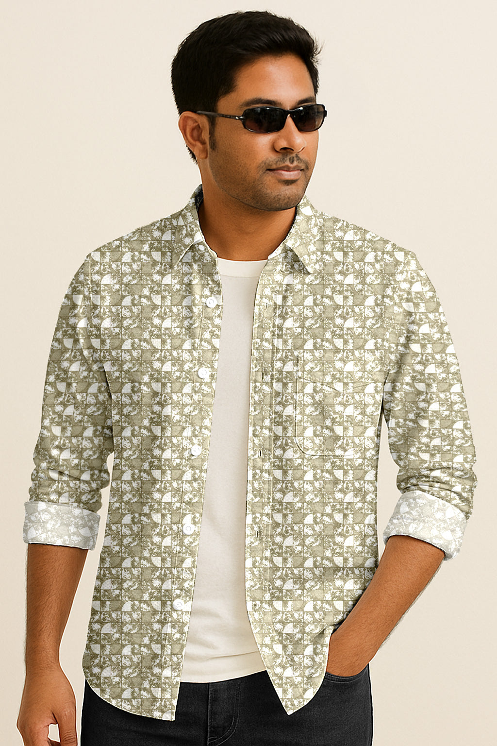 Modern Print Casual Shirt – Long Sleeve Button Down Lightweight Cotton Design