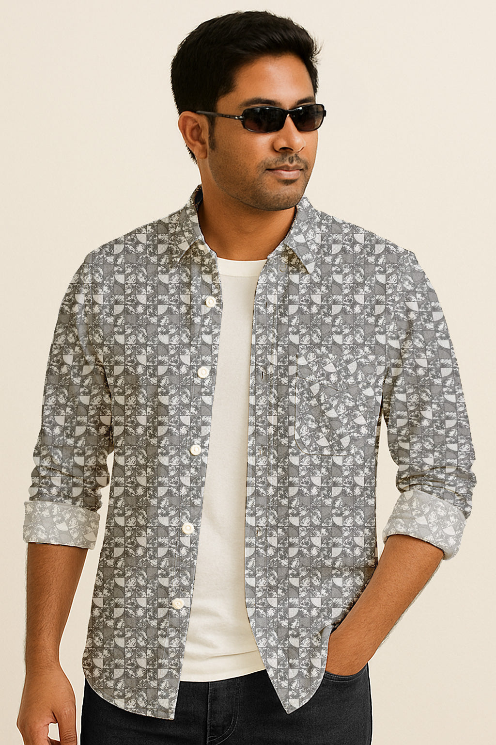 Modern Print Casual Shirt – Long Sleeve Button Down Lightweight Cotton Design