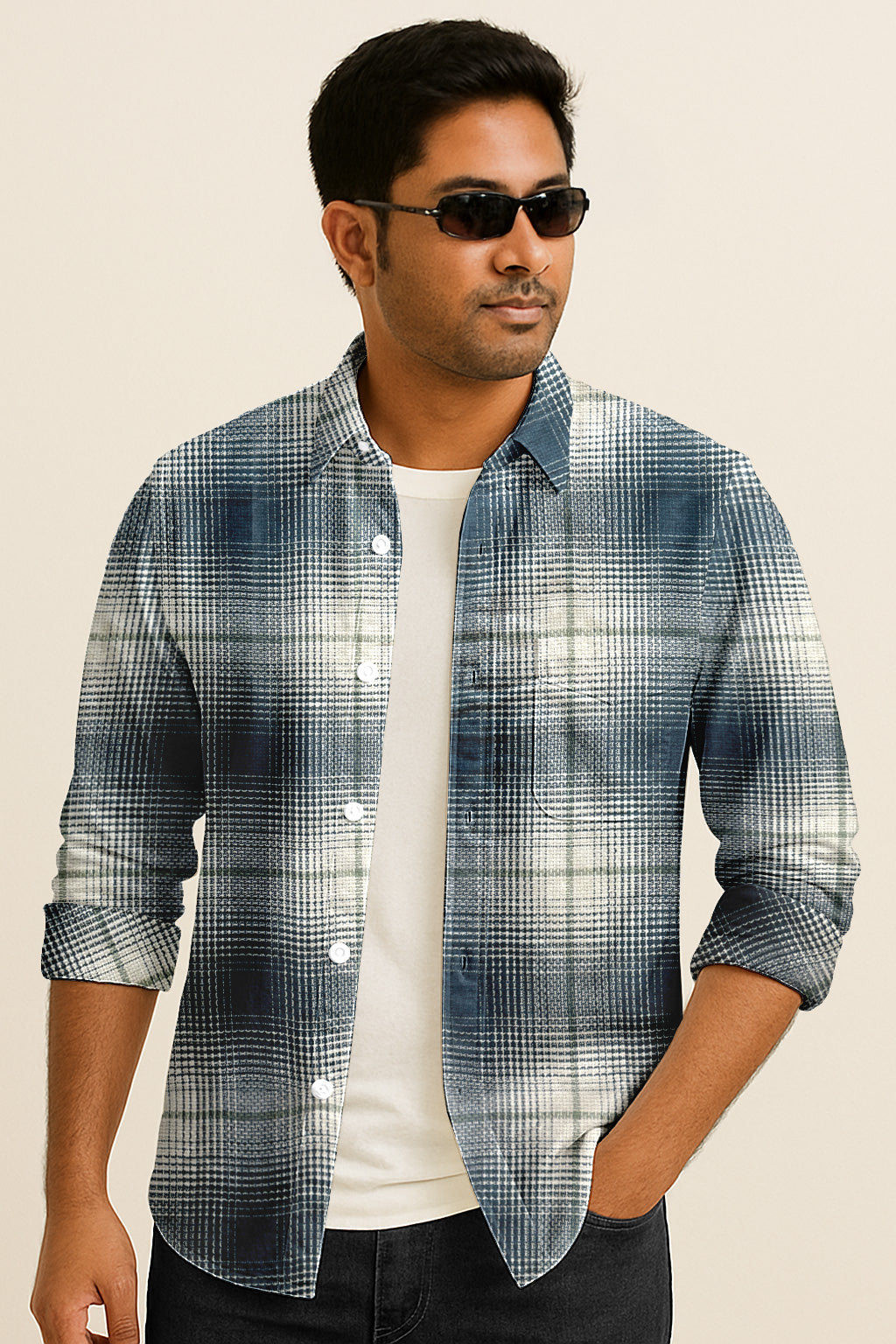 Plaid Checkered Casual Shirt – Long Sleeve Button Down Cotton-Poly Blend Shirt