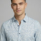 Men's Light Blue Subtle Floral Print Long Sleeve Button-Down Shirt