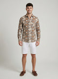 Vintage-Inspired Men's Earth Tone Marble Print Button-Down Shirt