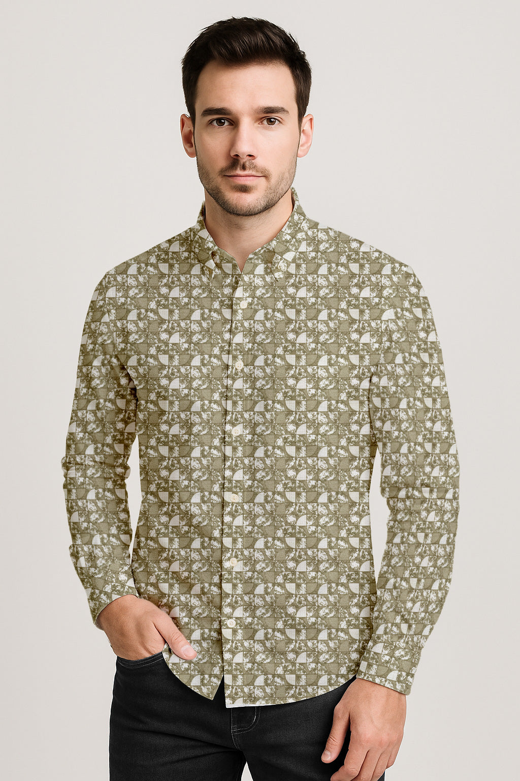 Modern Print Casual Shirt – Long Sleeve Button Down Lightweight Cotton Design