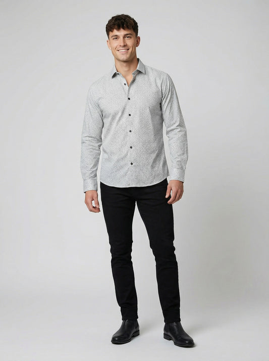 Men's Geometric Greek Key Pattern Long Sleeve Button-Down Shirt