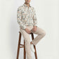 Men's Tropical Palm Orange Leaf Print Long Sleeve Button-Down Casual Shirt - Summer Vacation Style