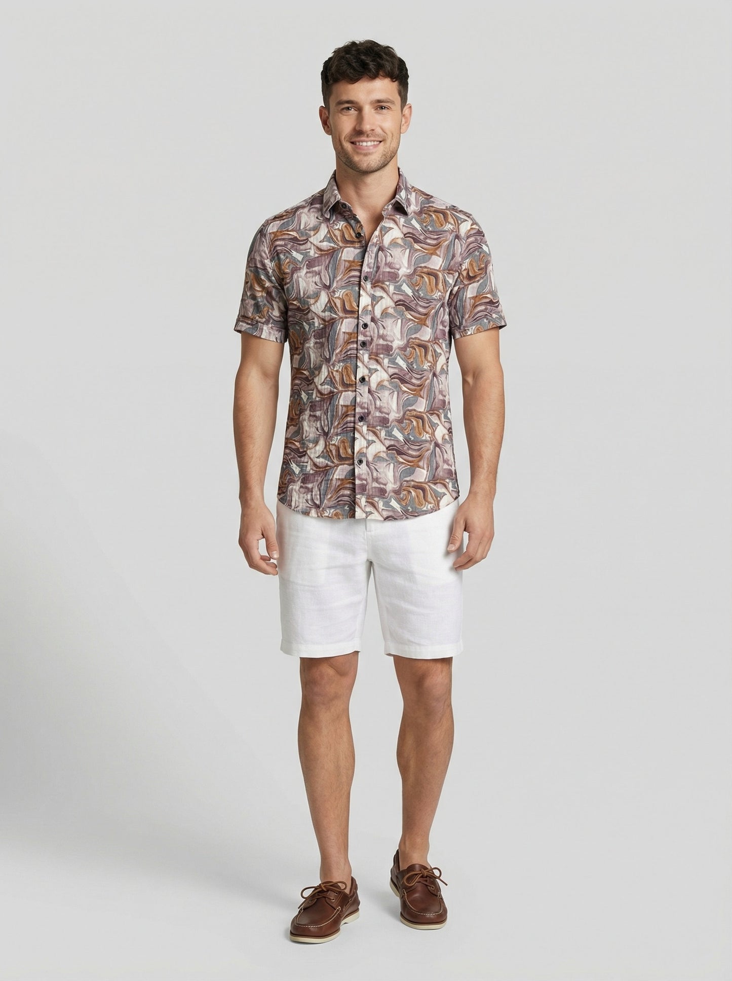 Men's Abstract Print Long Sleeve Button-Down Shirt - Lightweight Casual Top