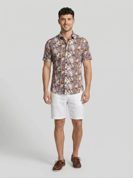 Men's Abstract Print Long Sleeve Button-Down Shirt - Lightweight Casual Top