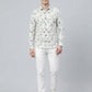 Men's Tropical Bamboo Leaf Print Button-Down Shirt - White & Tan Long Sleeve Casual Summer Shirt