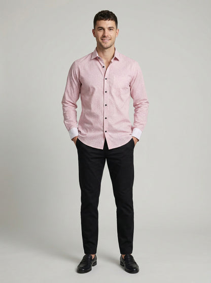 Men's Pink Geometric Print Button-Down Shirt with Contrast Cuffs